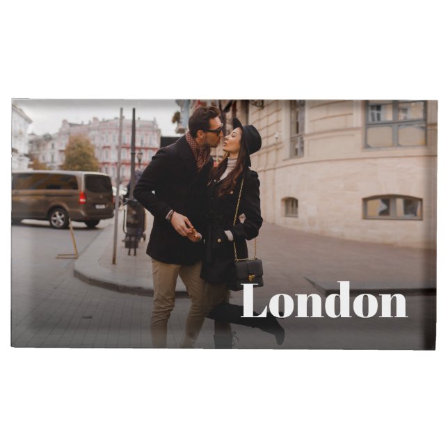 Wedding Travel Destination Photo & Name Place Card Holder (Front)