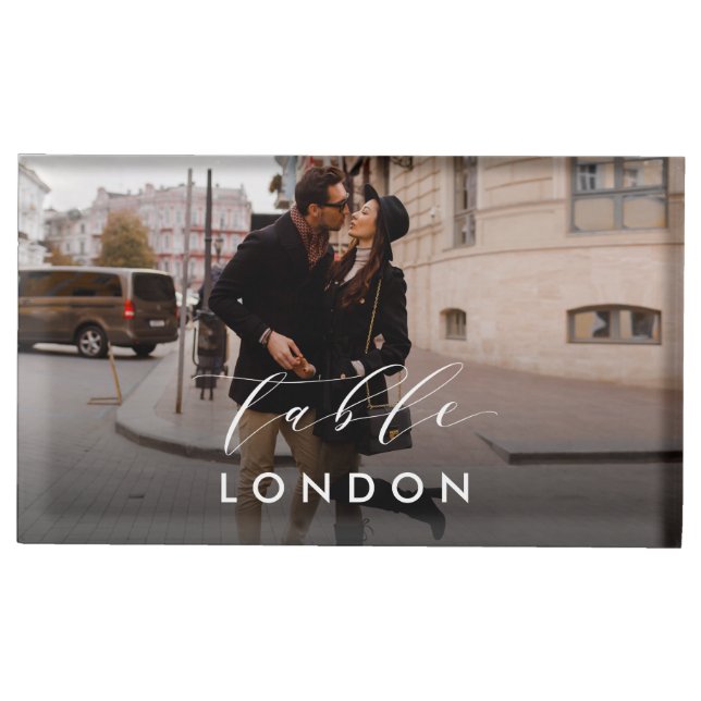 Wedding Travel Destination Photo & Name Place Card Place Card Holder (Front)