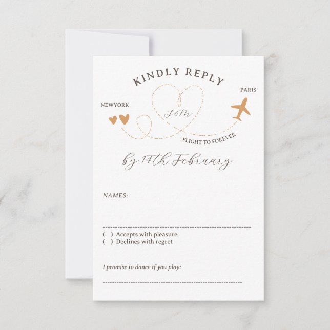 Wedding Travel Flight Plane Kindly Reply RSVP Card (Front)