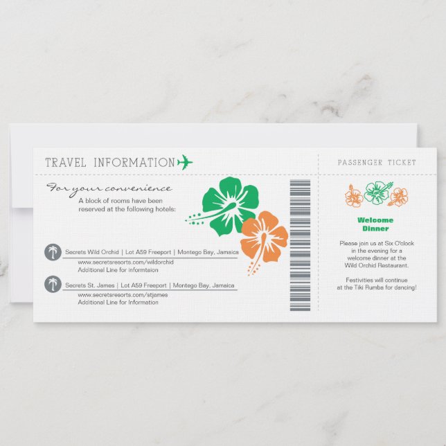 Wedding Travel Info Boarding Pass Invitation (Front)