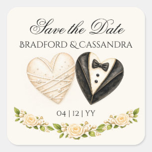 Wedding treat favor Save the Date bride groom rose Square Sticker