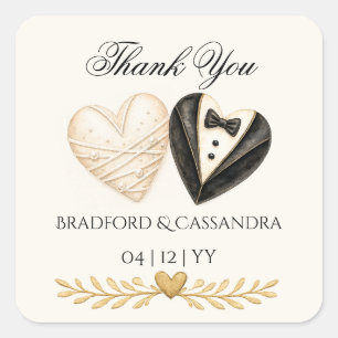 Wedding treat favor Thank You bride groom Hearts Square Sticker