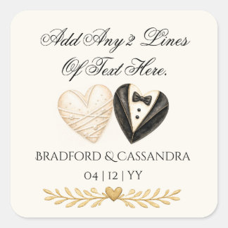 Wedding…treat favor..your text here, bride groom square sticker