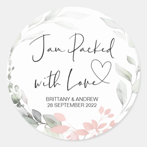 Wedding Treat Jar Favor Jam Packed With Love Classic Round Sticker