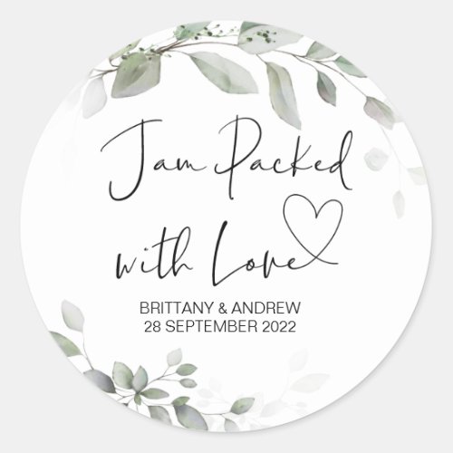 Wedding Treat Jar Favor Jam Packed With Love Classic Round Sticker