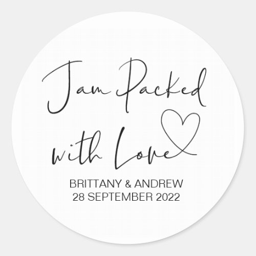 Wedding Treat Jar Favor Jam Packed With Love Classic Round Sticker