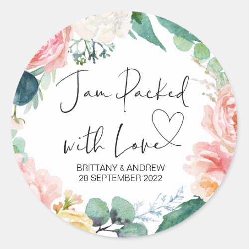 Wedding Treat Jar Favor Jam Packed With Love Classic Round Sticker