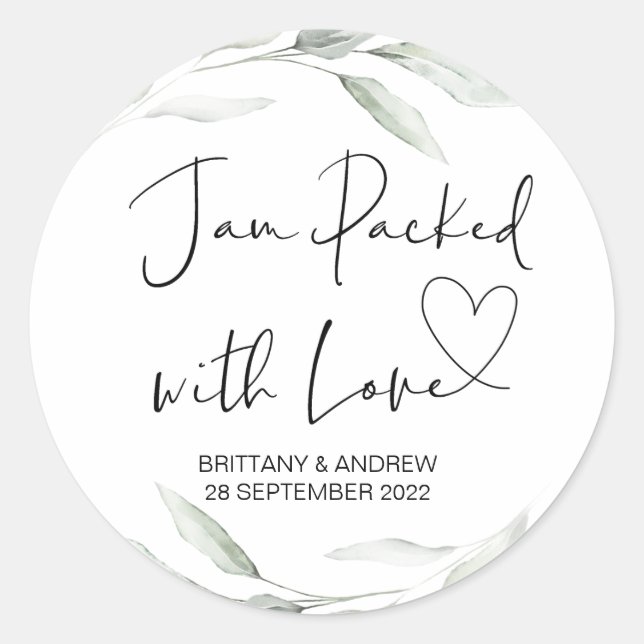 Wedding Treat Jar Favor Jam Packed With Love Classic Round Sticker (Front)