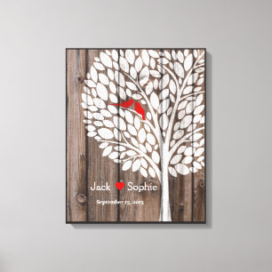 wedding tree signature guest book birds red wood