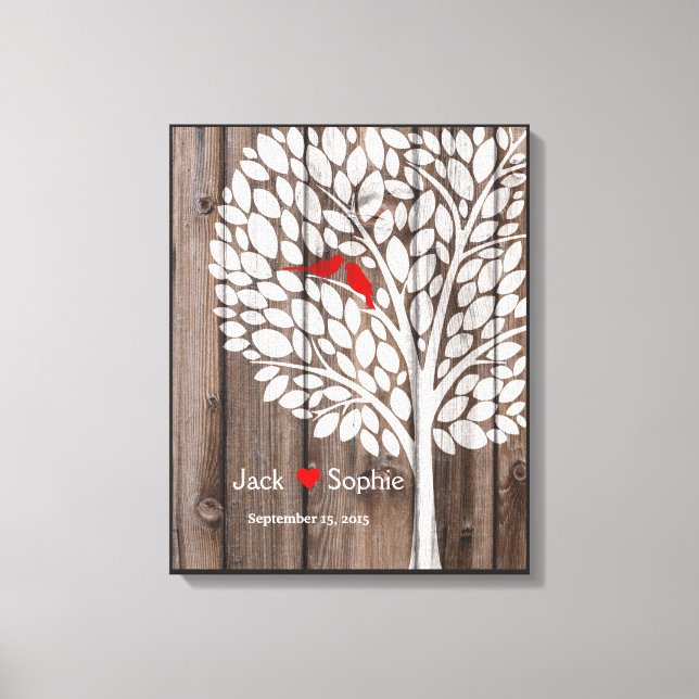wedding tree signature guest book birds red wood (Front)