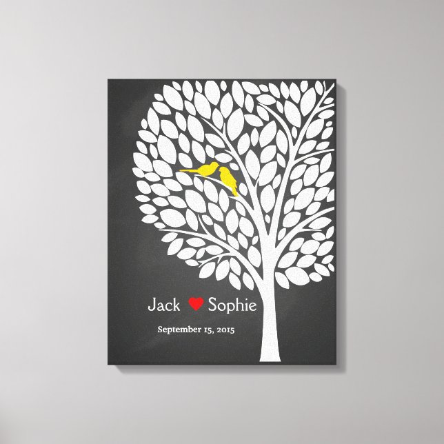 wedding tree signature guest book birds yellow (Front)