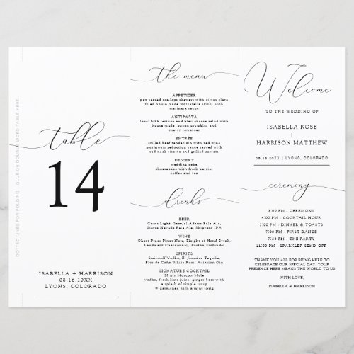 Wedding Trifold Table Number Menu Program Card