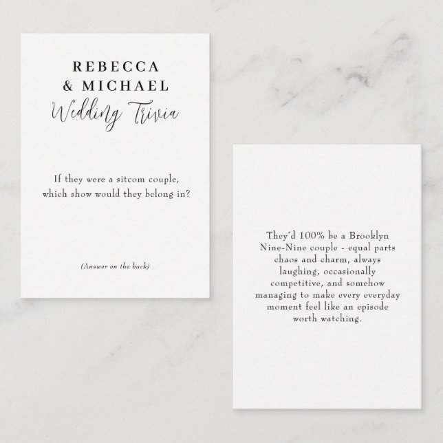 Wedding Trivia Game Modern Script Fun Facts Note Card (Front/Back)