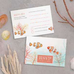 Wedding tropical fish watercolor simple RSVP card