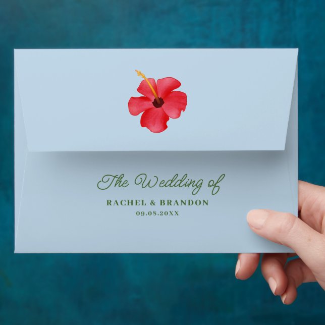 Wedding Tropical Floral Coastal Invitation Custom Envelope (Hand)