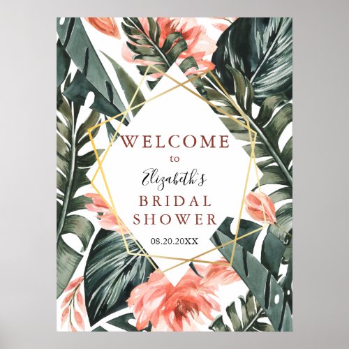 Wedding Tropical Floral Gold Welcome Sign