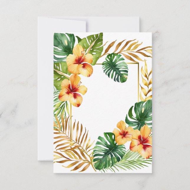 wedding tropical frame flowers and leaves  invitation (Front)