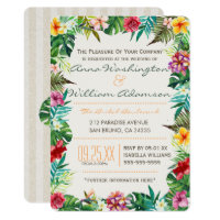 Wedding | Tropical Leaves, Flora & Fancy Pineapple Invitation