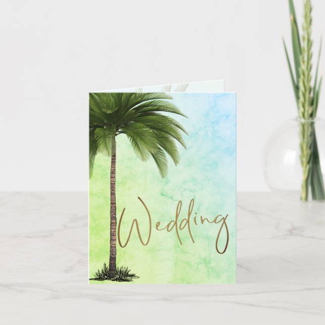 Wedding Tropical Palm Elegant Modern Green Wedding Invitation (Front)