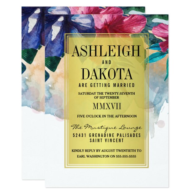 Wedding | Tropical Watercolor Flowers Invitation