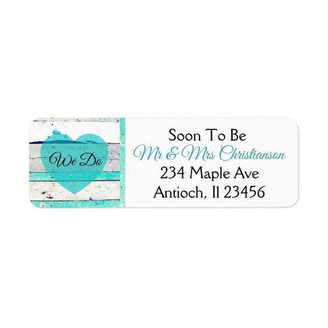 Wedding Turquoise Teal and White Wood Labels (Front)