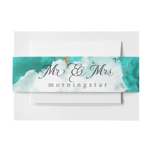 WEDDING   Turquoise Watercolor BarefootBride Invitation Belly Band