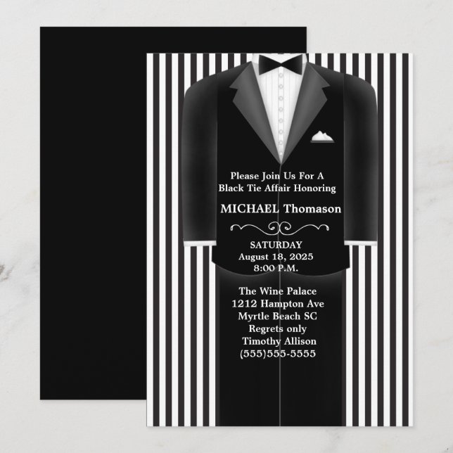 Wedding Tux Black Tie Affair Party  Invitation (Front/Back)