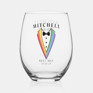 Wedding Tuxedo Gay LGBTQ+ Best Man Stemless Wine Glass