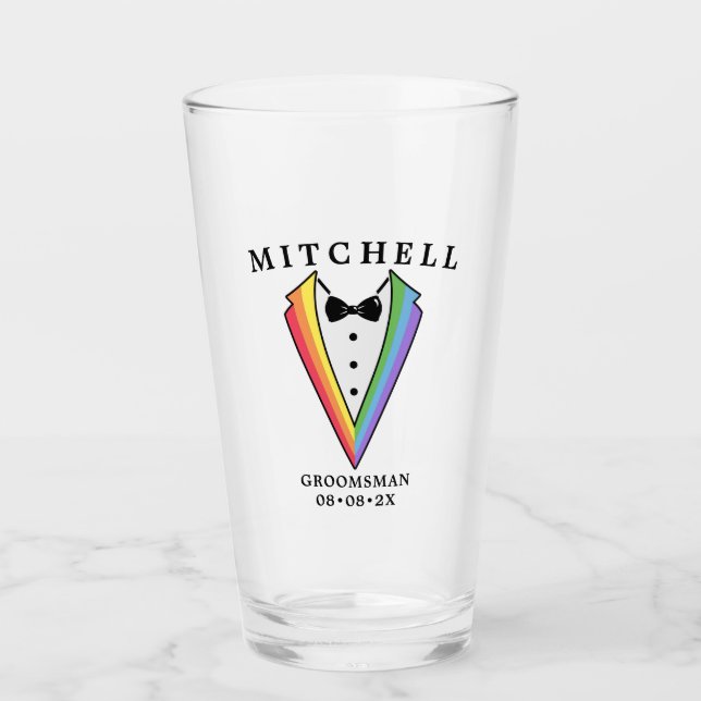 Wedding Tuxedo Gay LGBTQ+ Groomsman Glass (Front)
