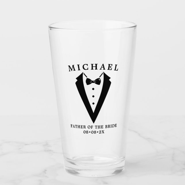  Wedding Tuxedo Personalized Father Of the Bride Glass (Front)