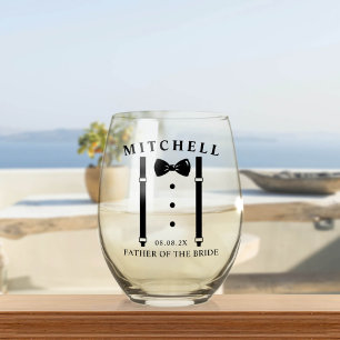 Wedding Tuxedo Personalized Father of The Bride Stemless Wine Glass