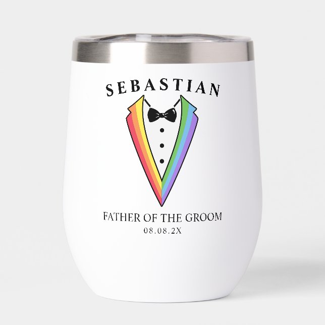 Wedding Tuxedo Personalized  Father of the Groom Thermal Wine Tumbler (Back)