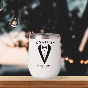 Wedding Tuxedo Personalized Groomsman Thermal Wine Tumbler
