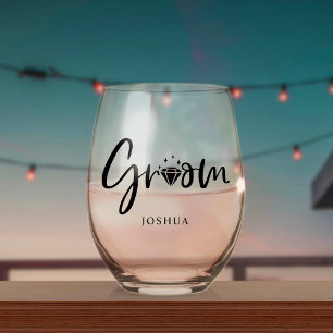 Wedding Tuxedo Personalized The Groom Stemless Wine Glass