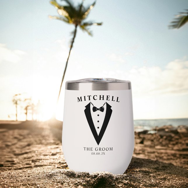 Wedding Tuxedo Personalized The Groom Thermal Wine Tumbler (Creator Uploaded)
