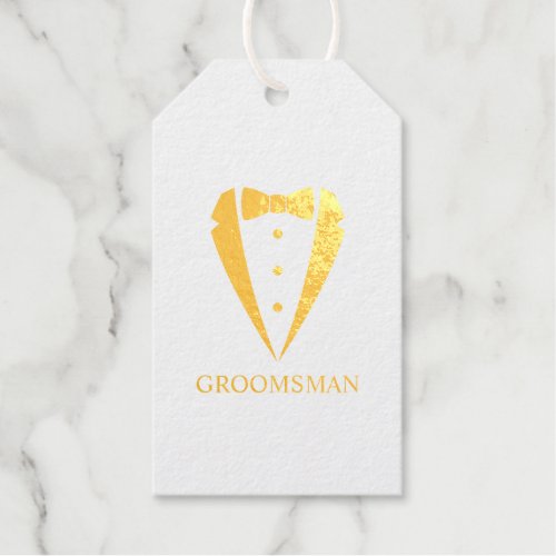 Wedding Tuxedo Suit and Bow Tie Groomsmen Gold Foil Gift Tags