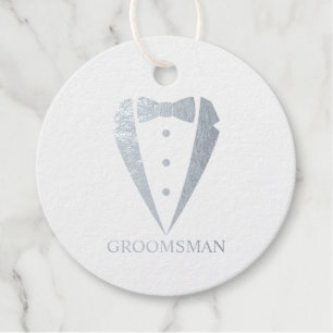 Wedding Tuxedo Suit and Bow Tie Groomsmen Silver Foil Favor Tags
