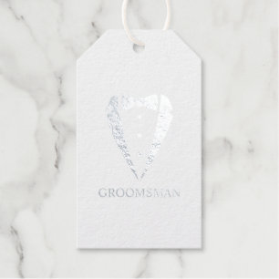 Wedding Tuxedo Suit and Bow Tie Groomsmen Silver Foil Gift Tags