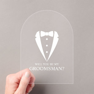 Wedding Tuxedo Suit Groomsman Proposal Acrylic Invitations