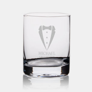Wedding Tuxedo Suit Personalized Groomsmen Rocks Glass