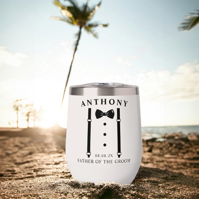 Wedding Tuxedo Suspenders Tie Father of  the Groom Thermal Wine Tumbler (Creator Uploaded)