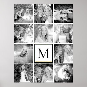 Wedding twelve photo collage and monogram poster