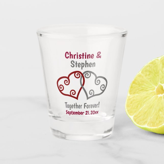 Wedding Two Joined Interlocked Double Hearts Favor Shot Glass (Front)