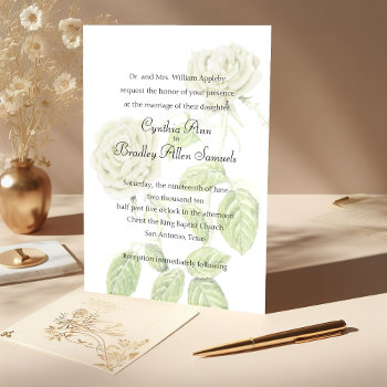 Wedding Two White Roses Invitation by TailoredType at Zazzle