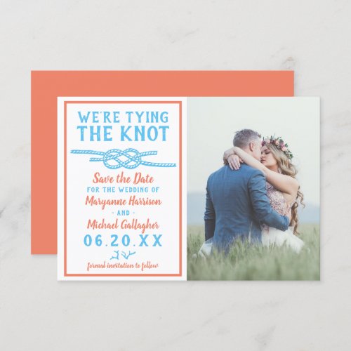 Wedding Tying the Knot Beach Photo Aqua Blue Coral Save The Date