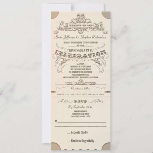 wedding typographic tickets invitations with RSVP