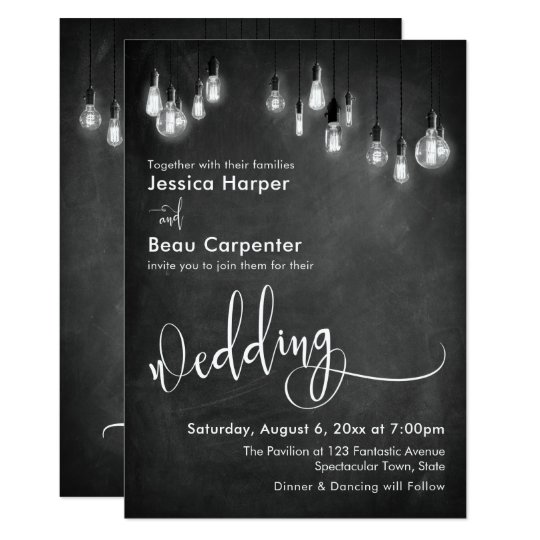 Wedding Typography Edison Lights On Chalkboard Invitation Wedding Typography Edison Lights On Chalkboard Invitation
