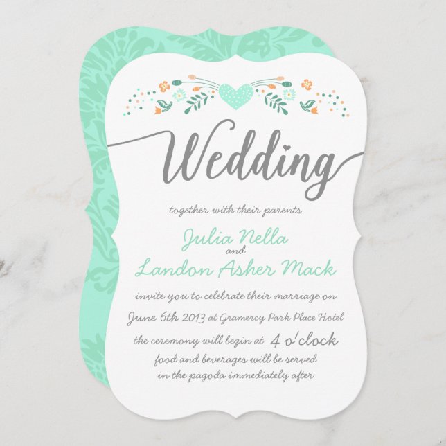 Wedding Typography Folk Art Floral Wedding Invites (Front/Back)