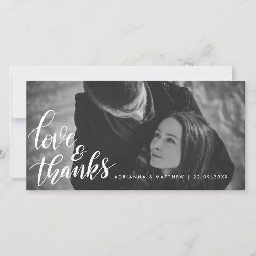 Wedding Typography Love And Thanks  Couple Photo Thank You Card