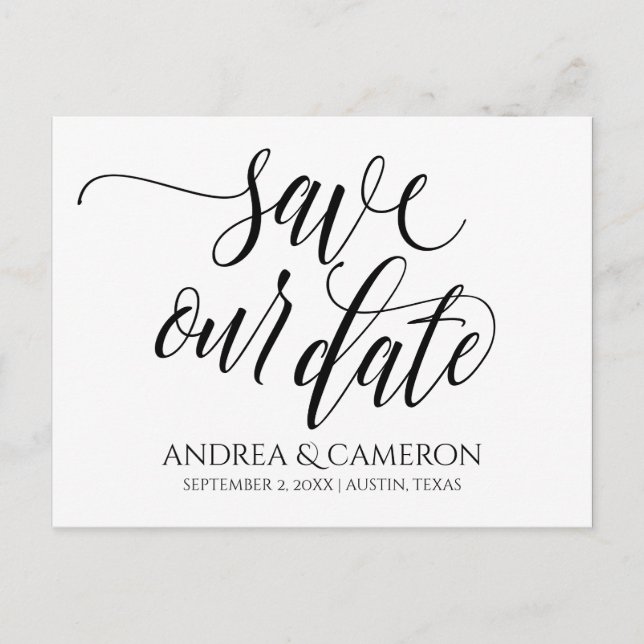 Wedding Typography Save-the-Date | Black Announcement Postcard (Front)